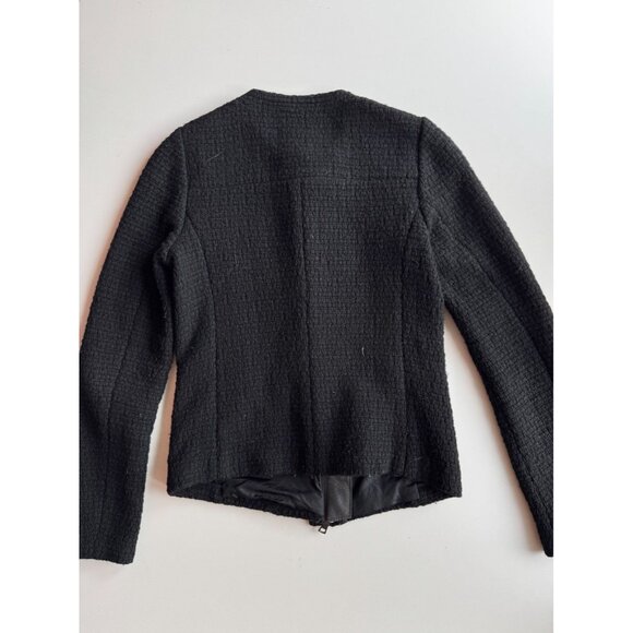 VINCE Black Wool Boucle Knit Lamb Leather Minimalist Collarless Jacket, Size 2 - Picture 8 of 14